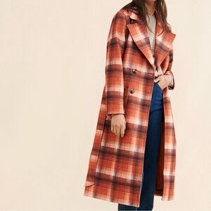 Anthropologie NVLT Orange Plaid Overcoat
